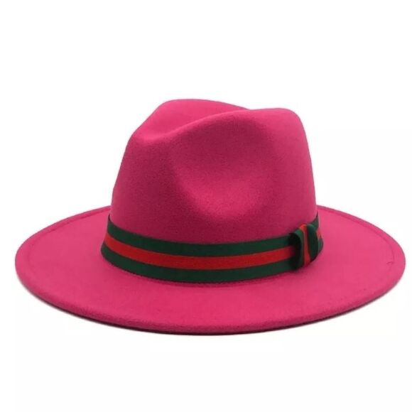 Accessories - Dark Pink Fedora Hat with Elastic Band